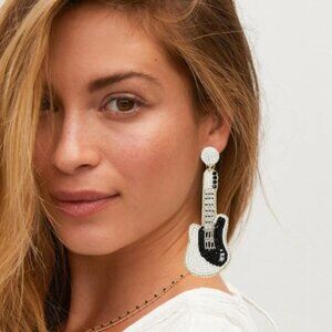 Seed Beaded Guitar Western Country Music Cowgirl Long Drop Earrings NEW